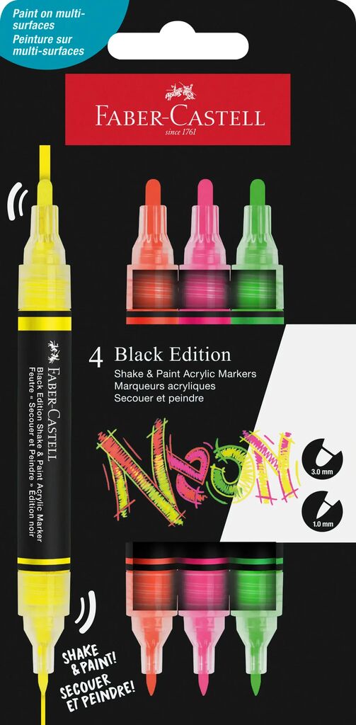 SET 4 MARKERE ACRILICE SHAKE&PAINT CULORI NEON FABER-CASTELL SET 4 MARKERE ACRILICE SHAKE&PAINT CULORI NEON FABER-CASTELL